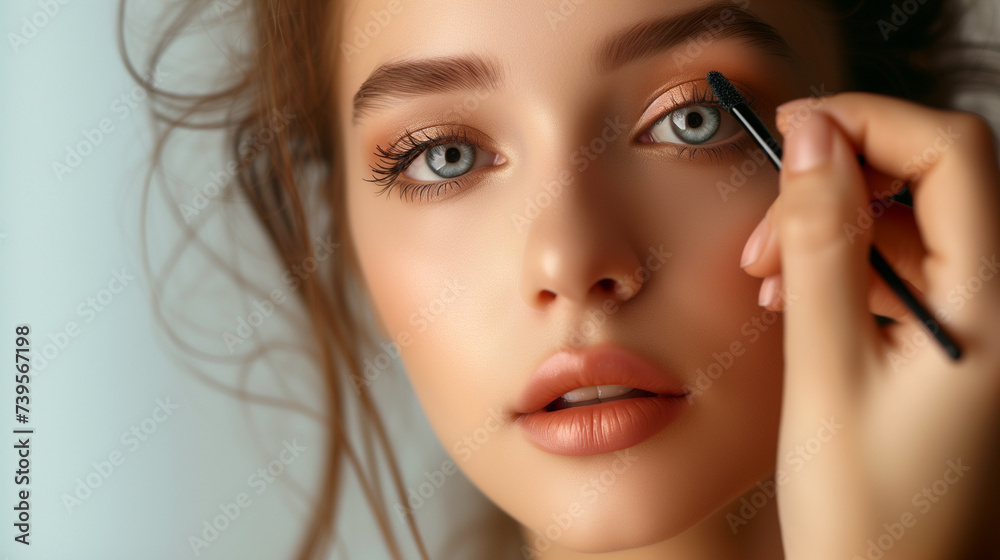 custom made wallpaper toronto digitalPortrait of woman with mascara, wellness, makeup and beauty in a studio setting. This aesthetic image showcases skincare products and cosmetics, highlighting the salon experience