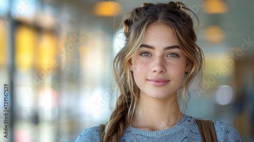 Wallpaper Mural Woman With Braid Standing in Front of Building Torontodigital.ca