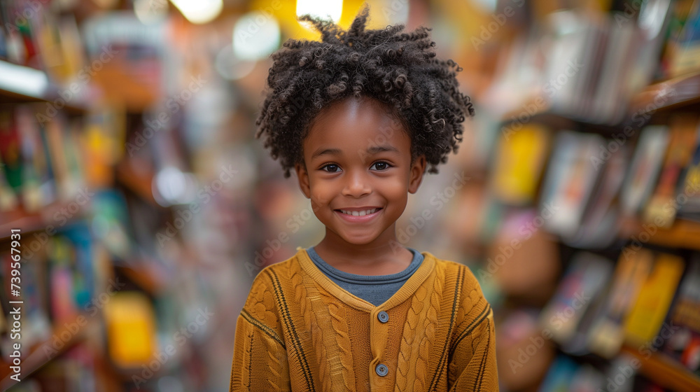 portrait of a boy in a library or store portrait of a boy in a library or store