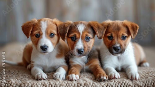 Three Puppies Sitting on a Blanket