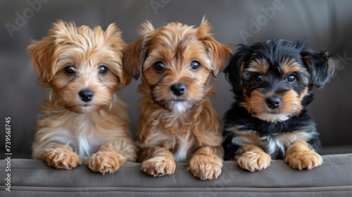 Three Puppies Sitting on Couch