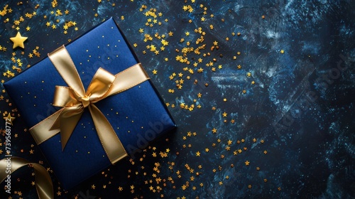 Blue Gift Box With Gold Bow