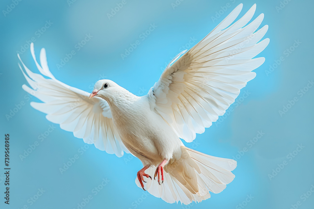 Flapping white doves, beautiful simple bright light and blue sky Flapping white doves, beautiful simple bright light and blue sky