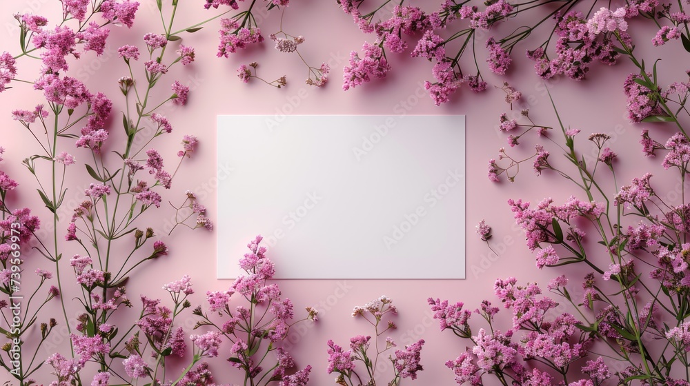 Sheet of Paper Surrounded by Pink Flowers
