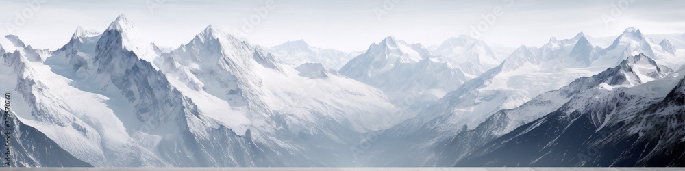 Winter mountain landscape with snow-covered peaks and a blue sky in the background. Winter mountain landscape with snow-covered peaks and a blue sky in the background.