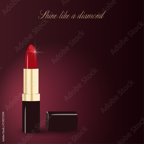 Luxury presentation of makeup realistic glossy lipstick