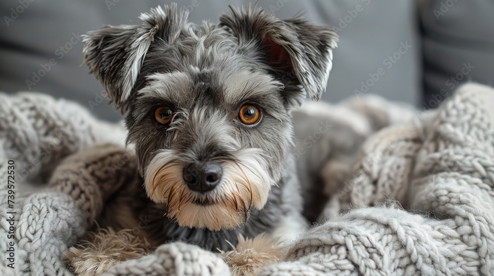 Small Dog Sitting on Blanket