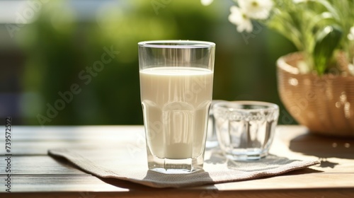 Glass of Milk on Wooden Table