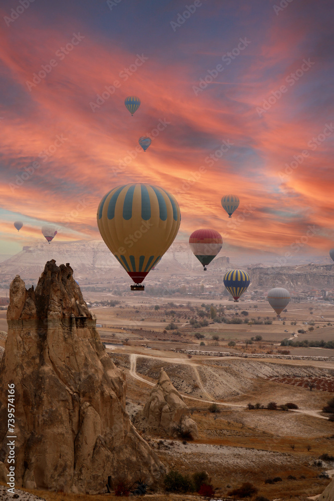 Flying hot air balloons in Cappadocia. Nevsehir,Turkey