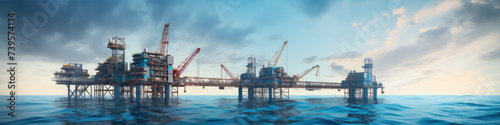Offshore oil and gas platform in ocean. Petroleum platforms or crane.wide banner