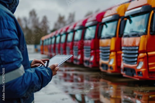 Logistics Professional with Tablet at Truck Fleet photo