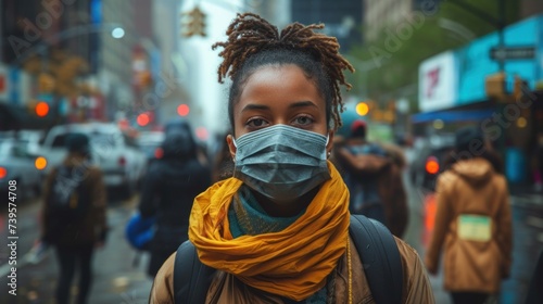 Woman Wearing Face Mask on City Street