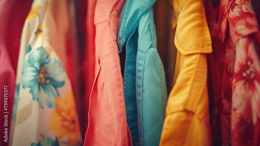 Colorful clothes hanging on a rack