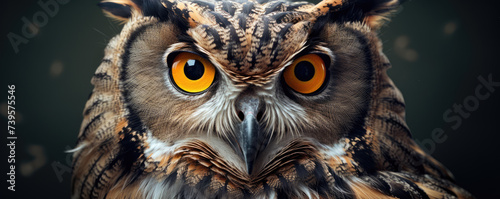 Owl eyes detial. Predator bird look close up.