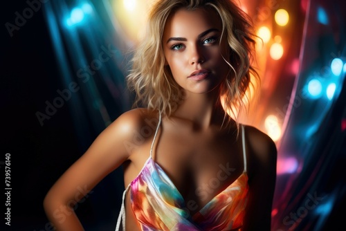 Portrait of a beautiful girl in a nightclub in a revealing outfit © foto.katarinka