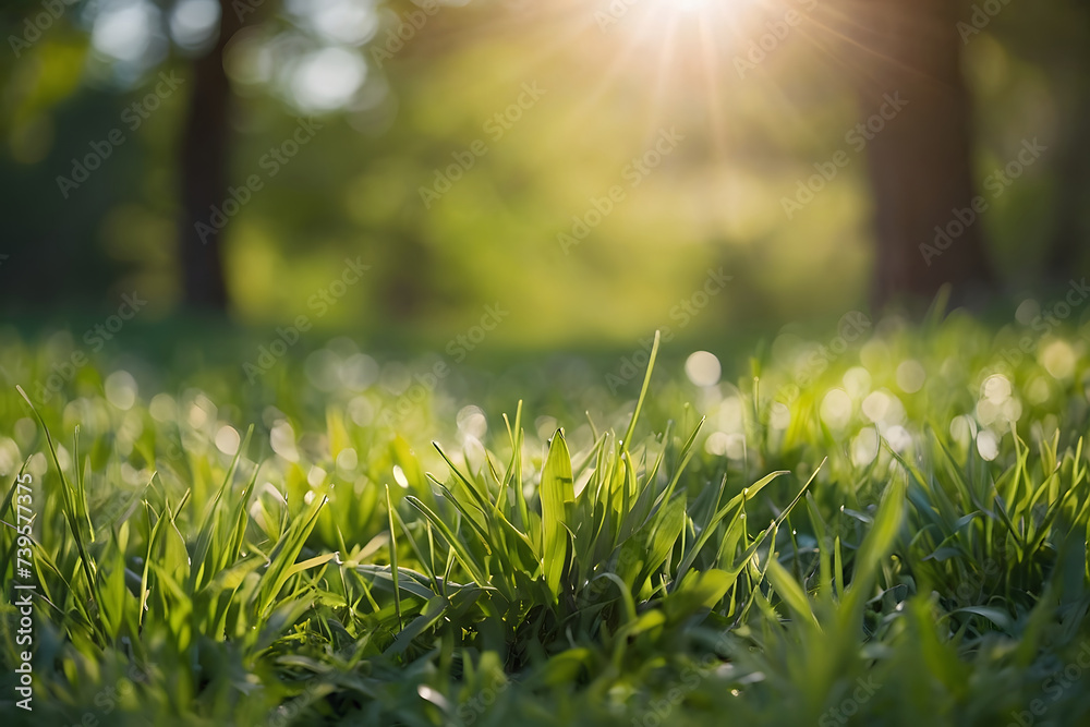 Spring meadow with white flowers and green grass. Spring landscape. Generative AI Spring meadow with white flowers and green grass. Spring landscape. Generative AI