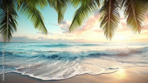 Tropical beach sunset with palm trees