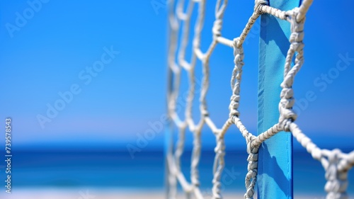 Close-up of a volleyball net on the beach