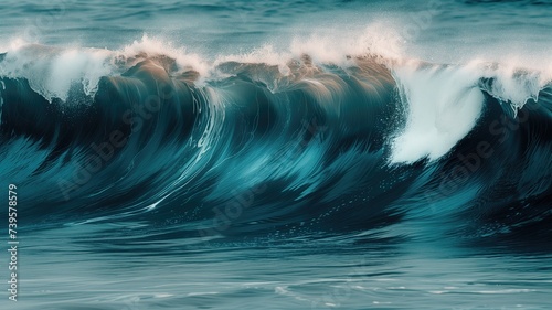 Curling ocean wave in shades of blue