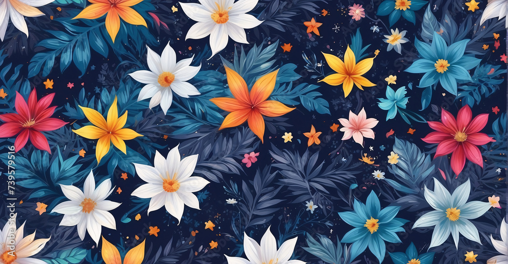 Vivid Colorful Seamless Patterns in 8K Ultra HD: Stunning Artwork Combining Flowers and Leaves Vivid Colorful Seamless Patterns in 8K Ultra HD: Stunning Artwork Combining Flowers and Leaves