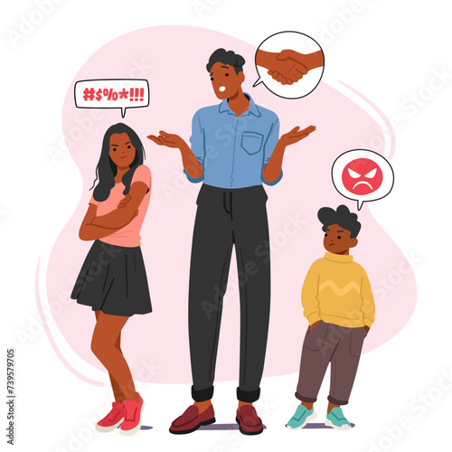 Confused Father Embodying Patience And Wisdom, Gently Mediates Between Squabbling Siblings, Fostering Peace And Bonds