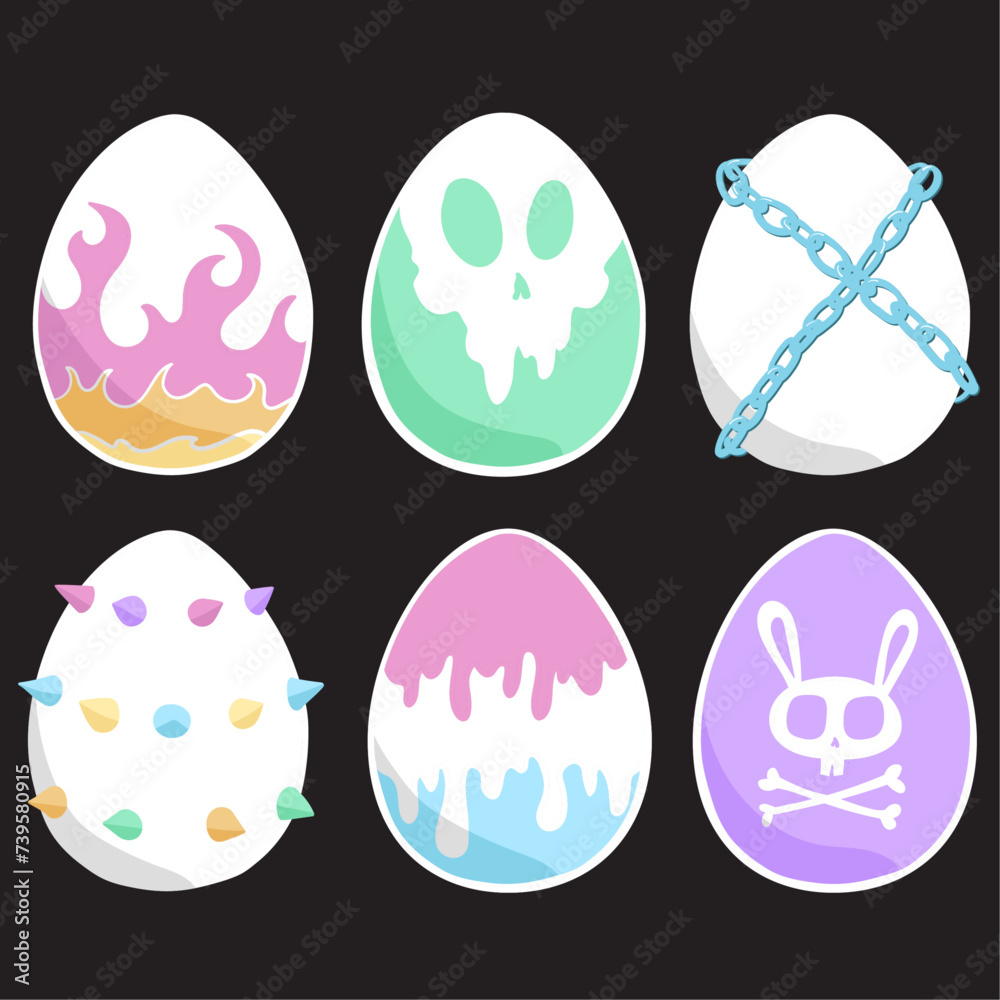 Punk Vector Easter eggs Pastels on Black Flame Skulls Drips Spikes Chains Punk Vector Easter eggs Pastels on Black Flame Skulls Drips Spikes Chains