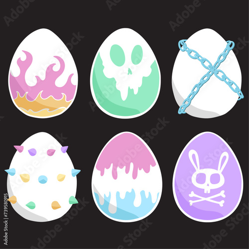 Photography Punk Vector Easter eggs Pastels on Black Flame Skulls Drips Spikes Chains