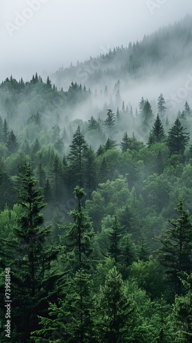 Misty fir forest landscape © toomi123