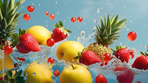 Fresh fruits splashing water