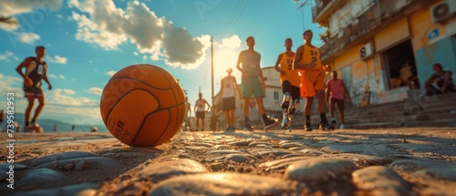Team of basketball players representing different races, wearing prosthesis on the leg