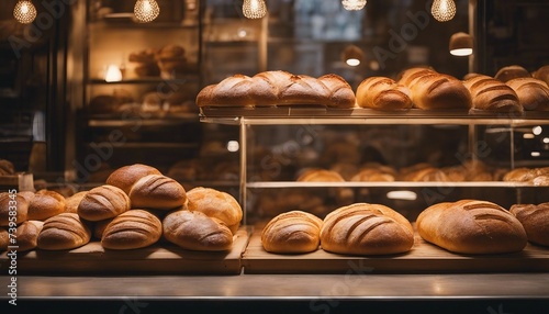 Artisan Bread Bakery in a Parisian Alley, the warm, inviting glow of a bakery window showcasing 