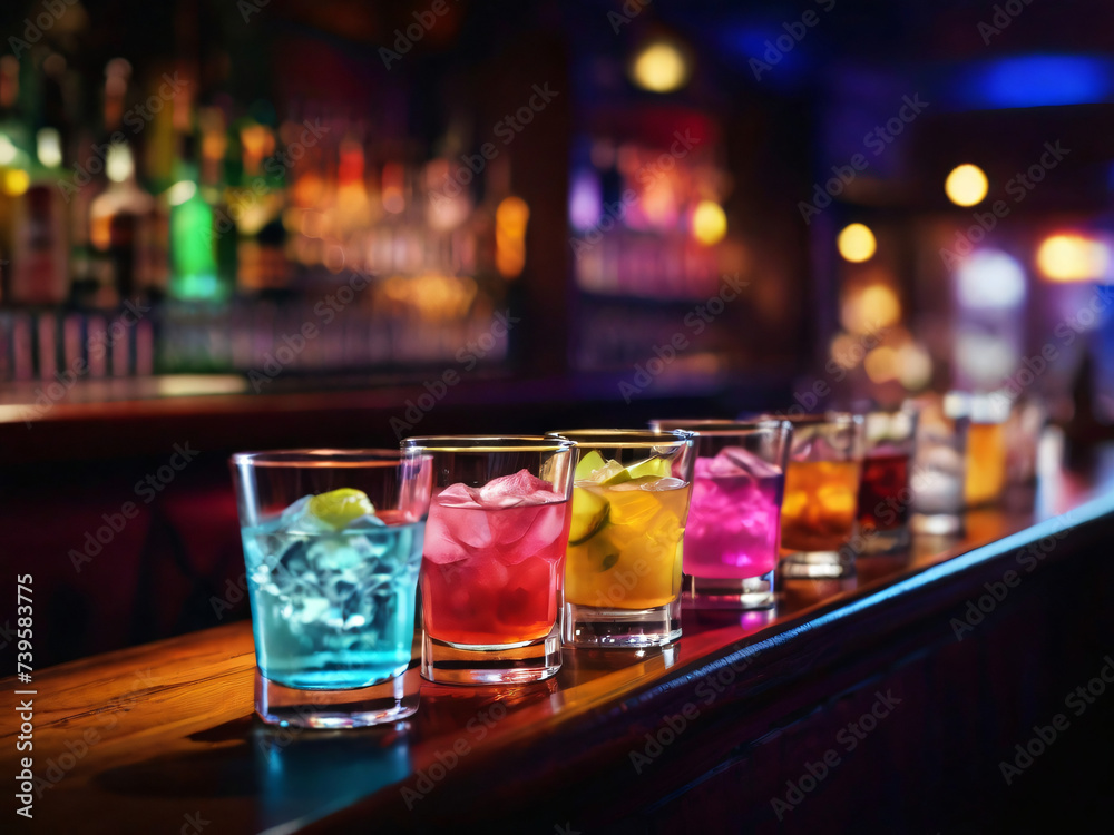 Verschiedenste Getränke einer Bar oder einem Nachclub. Perfekt aufbereitete für die Clubnight. Verschiedenste Getränke einer Bar oder einem Nachclub. Perfekt aufbereitete für die Clubnight.