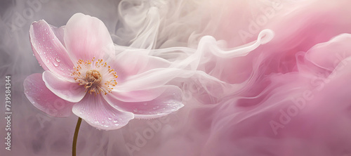 Różowy kwiat wiosenny zawilec. Pastelowe tło abstrakcja © Iwona