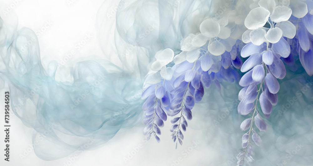 Naklejka premium Tapeta, pastelowy niebieski kwiat wisteria