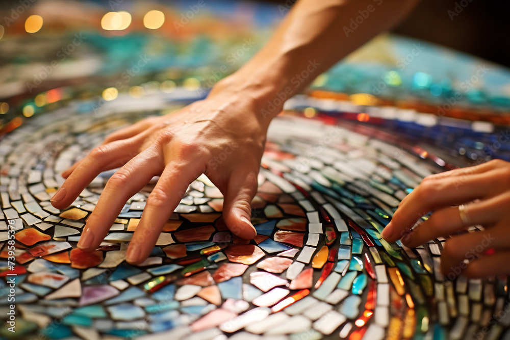 Obraz premium Craftsman at Work on Mosaic Art