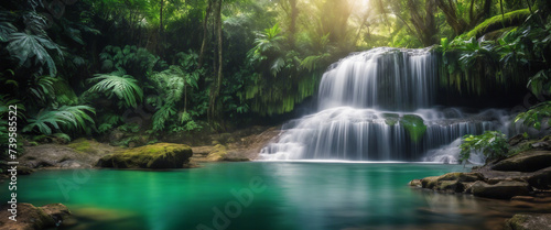 Majestic Waterfall in a Rainforest, the HDR enhancing the contrast between the cascading water  © vanAmsen