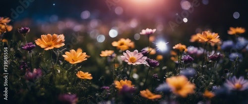 Midnight Bloom Garden, flowers that shine under the moon's light, with a soft-focus stardust  © vanAmsen