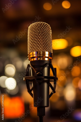 Retro microphone against blur colorful light background