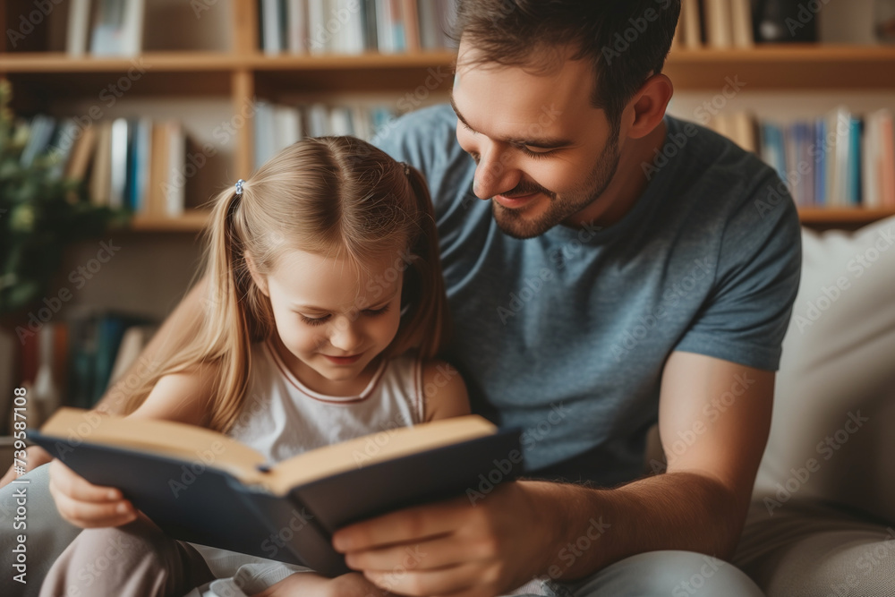 Teaching to Read, Father and Daughter Reading a Book, Enjoying Family Time While Learning Teaching to Read, Father and Daughter Reading a Book, Enjoying Family Time While Learning