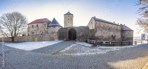 Svihov castle in winter, panoramic view of medieval landmark in Region Pilsen in Czech Republic, Europe. photo