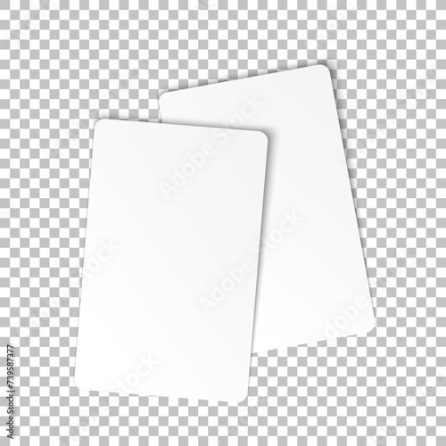 Top view of two realistic business cards mockup. Blank visit cards on transparent background. Design concept. Vector illustration