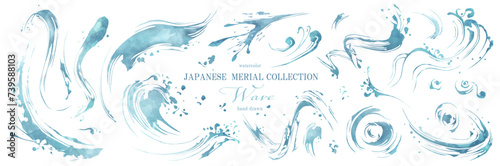 水彩の波 - 和風コレクション/ベクター、和、筆書き、金箔、フレーム