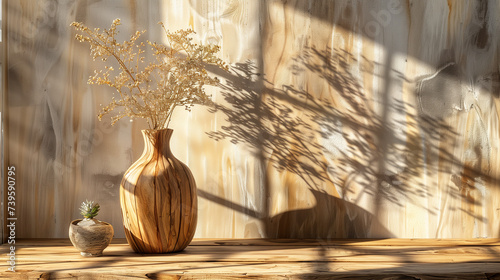 Pièce composée de chêne massif, vase en bois