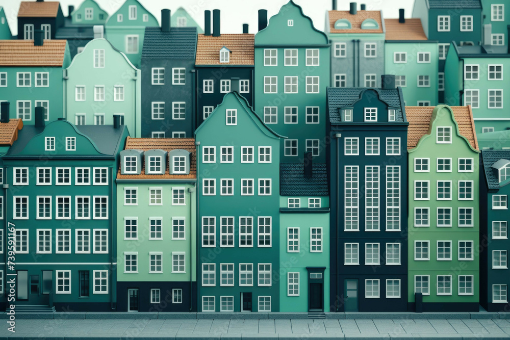 a set of colorful city buildings