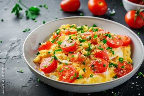 Tomatoes and eggs cooked together in a healthy style