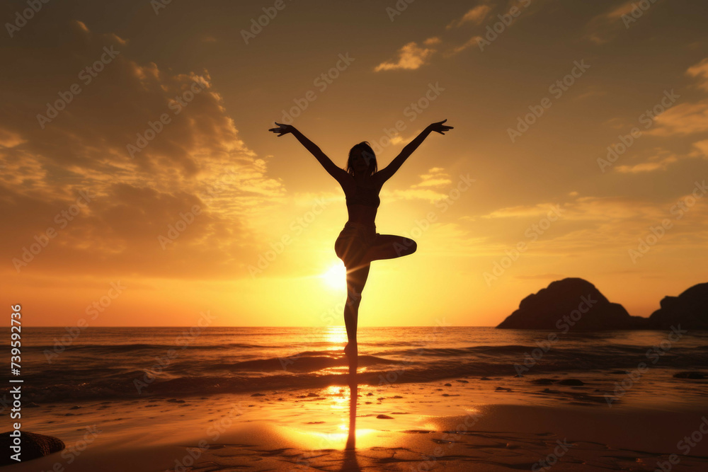 Woman doing acrobatics on a beach