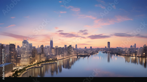 Evening Twilight: An Illuminated FZ Metropolitan Skyline with Spectacular Water Reflections © Ophelia