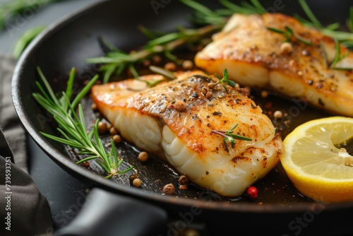 Pan seared rosemary cod fillet photo