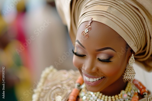 Gorgeous Yoruba bride in customary dress photo