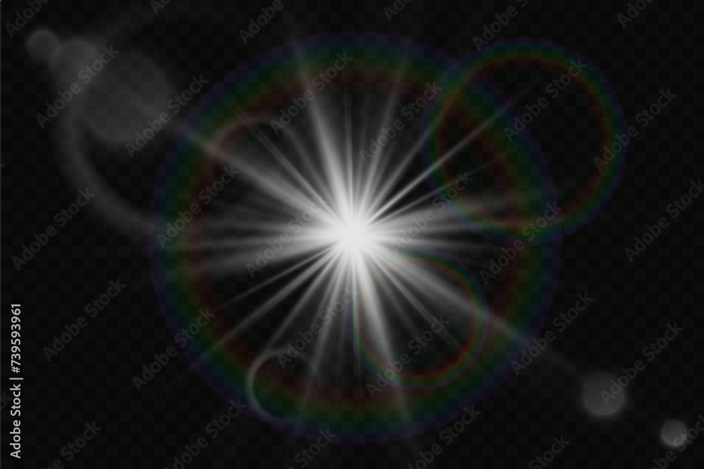 White glowing light, explosion and starburst.Effect with rays and flares. On a transparent background. White glowing light, explosion and starburst.Effect with rays and flares. On a transparent background.